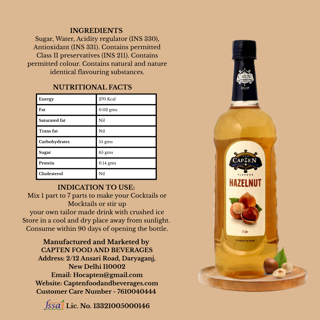 CAPTEN Hazelnut Syrup 1L | Sweet & Nutty Caramelized Hazelnut Flavor for Coffees, Cocktails, Desserts & More | 35+ Flavours - Image 4