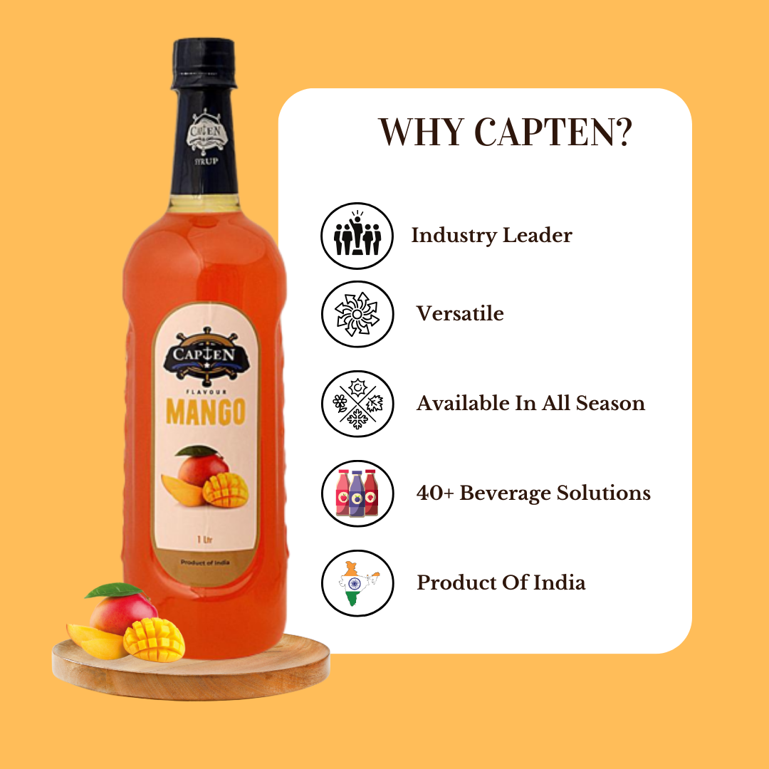 CAPTEN Mango Syrup | 1L Bottle, Mixer for Fruit Shakes, MilkShakes, Raas, Falooda, Mocktails, Cocktails, Drinks, Juices, Beverages - Image 2
