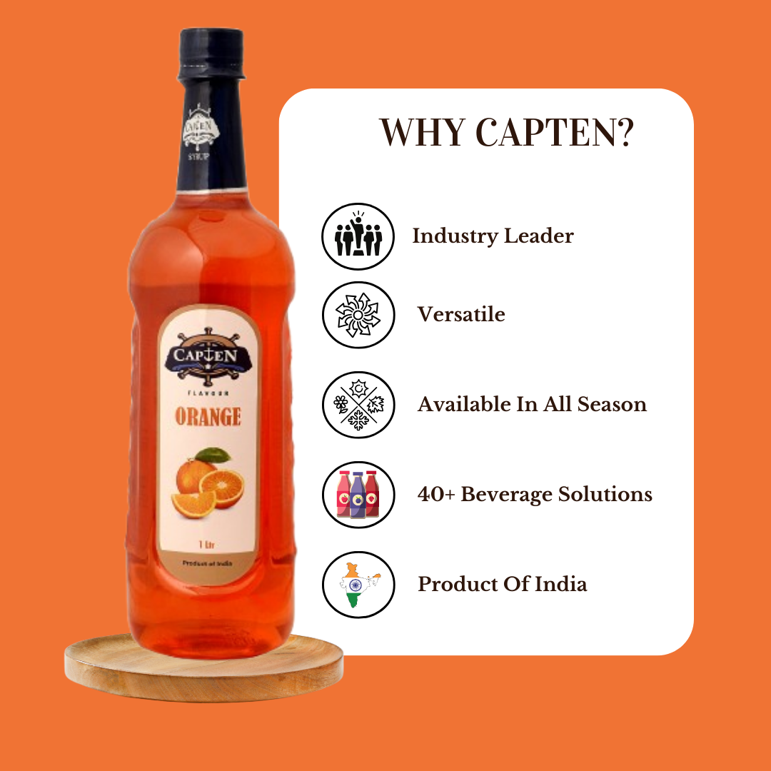 CAPTEN Orange Syrup, 1L Bottle | Mixer for Fruit Shakes, Falooda, Mocktails, Cocktails, Drinks, Juices, Beverages - Image 2