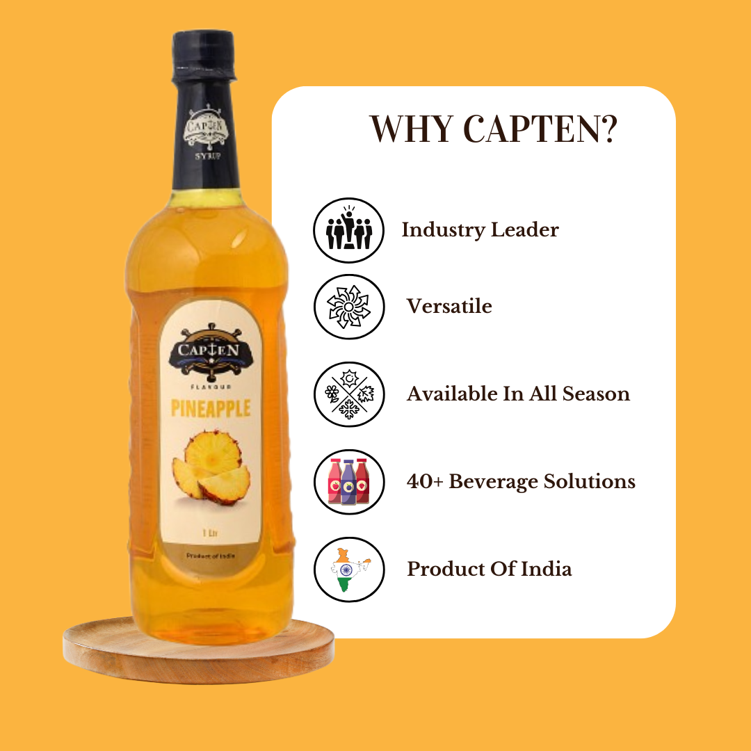 CAPTEN Pineapple Syrup | Fruit Mixer for Mocktails, Cocktails, Drinks, Juices, Beverages | Non Alcoholic Mix 1L Bottle - Image 2