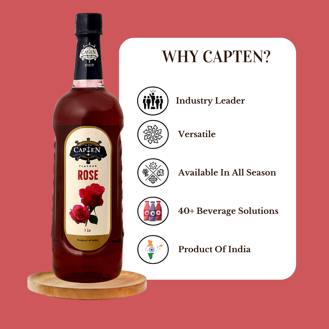 CAPTEN Rose Sharbat Syrup 1L | Mixer for Milkshake, Rose Milk, Falooda, Mocktails, Cocktails, Drinks, Juices, Beverages | 1000ML Bottle - Image 2